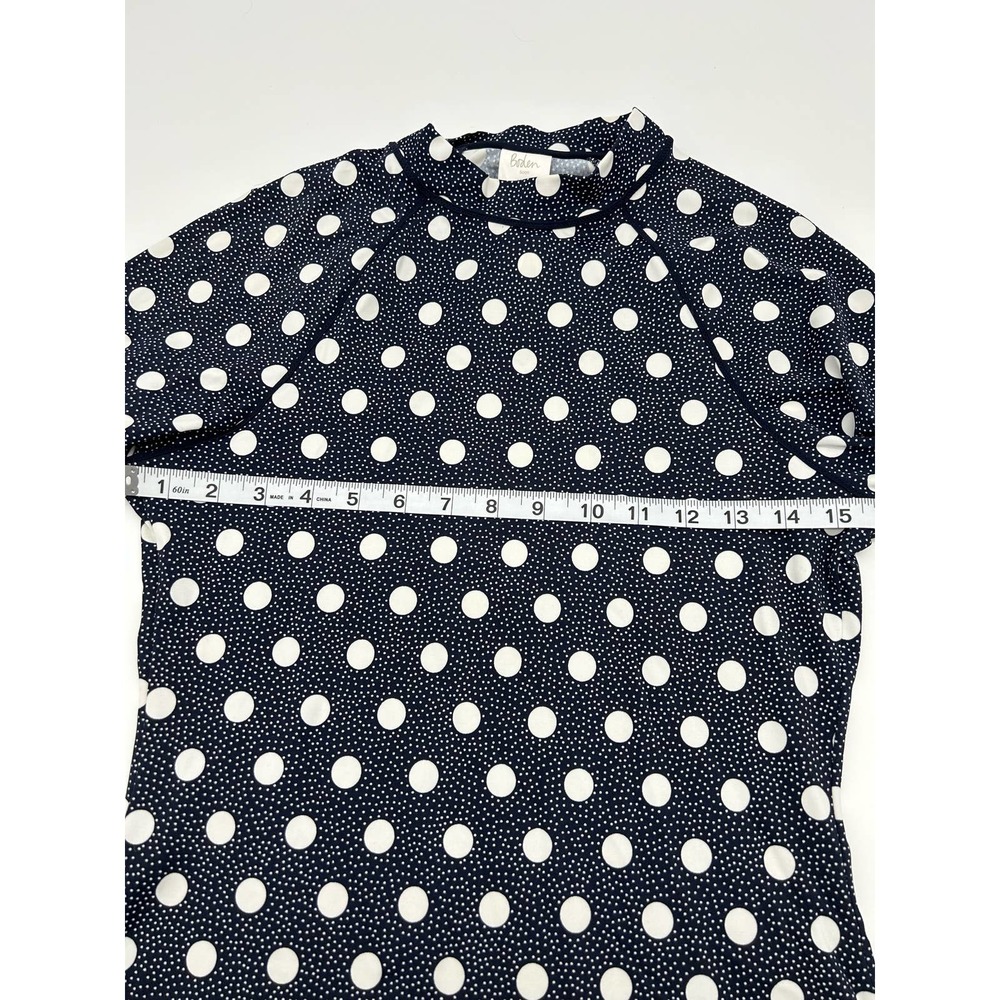Boden Navy & White Long Sleeve Polk a Dot Swim Top | Size 8 - Picture 9 of 11